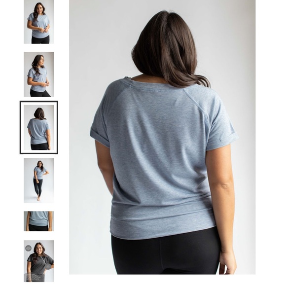 SAVVI MD Light Blue (Denim) Relaxed French Terry Short Sleeve Top - Picture 4 of 13